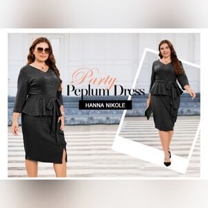 NWT Sparkly Black Peplum Midi Dress Size 22W